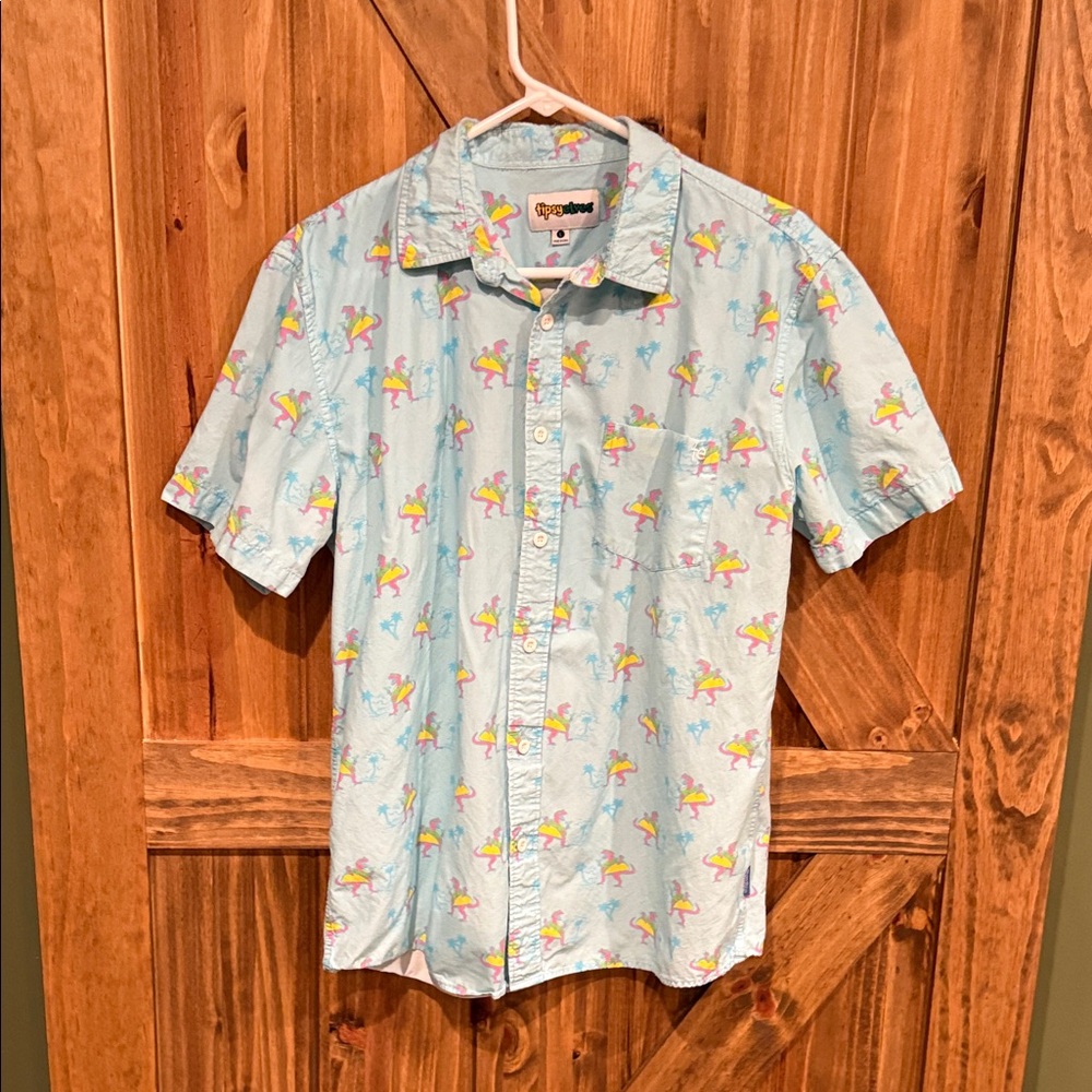 Tipsy Elves Light Blue dinosaur Print Shirt